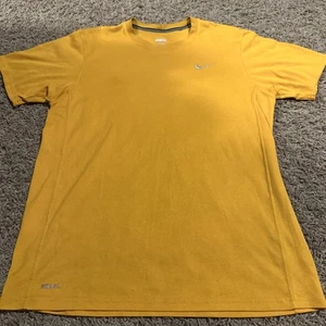 Vintage Nike Fit Dry Short Sleeve Athletic Shirt Men's Medium Yellow Embroidered - Picture 1 of 5