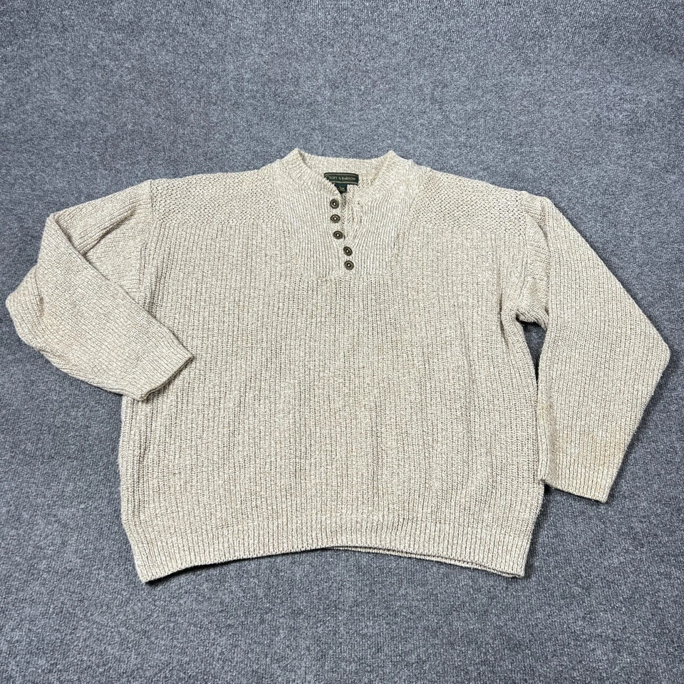 Croft & Barrow Sweater Mens XL Beige Oatmeal Cotton Henley Ribbed Knit Fisherman - Image 1 of 4