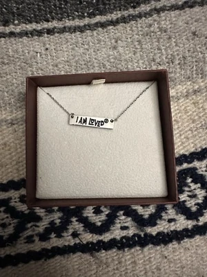 HELZBERG  Sterling Silver Diamond I AM LOVED Bar Pendant Chain Necklace 18" NOS  - Image 1 of 3