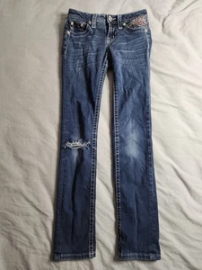 Pantalones de mezclilla ajustados Miss Me para niñas talla 12 lavado medio tiro bajo pedrería brillantes NUEVO - Imagen 1 de 10