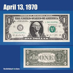 April 13, 1970 Birthday Anniversary $1 One Dollar Bill Serial Number 04131970 - Picture 1 of 2