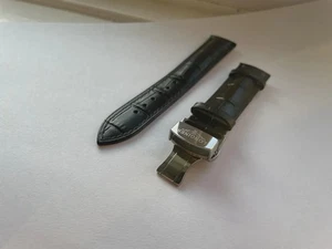 Correa de reloj Longines de cuero negro con cierre desplegable 18mm 20mm - Imagen 1 de 2
