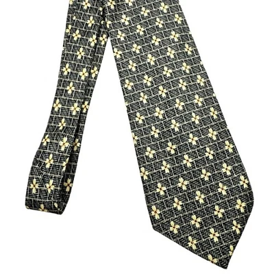 Corbata de cuello para hombre Claiborne vintage años 90 Y2K 100 % seda negra crema estampado floral Foto 1 de 4