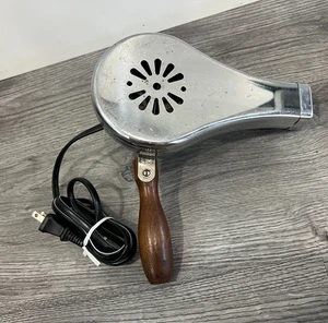 Vintage Miracle Vac Company USA 1950's Hair Dryer Chrome Wood Handle Turns On - Picture 1 of 3
