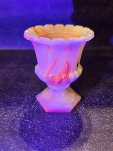 Akro Agate 764 Trophy Urn Mini Vase Toothpick Orange Slag Milk Glass Crow Mark - Picture 1 of 10