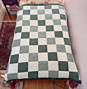 DOCOFIL Throw Blanket 64”x52” Cotton Blend Buffalo Check Grn Off-White Portugal - Picture 1 of 8