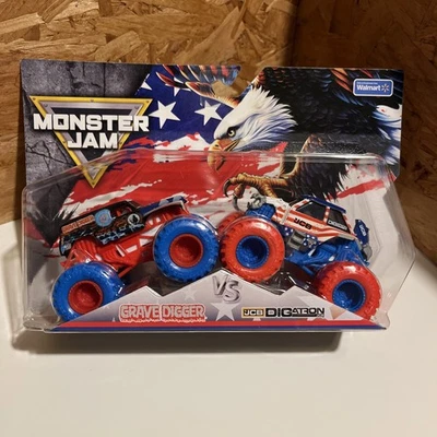 Monster Jam Stars & Stripes JCB Digatron and Grave Digger. Rare!⭐️🌟 - Image 1 of 4