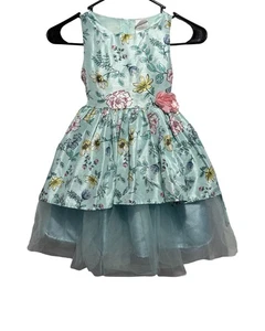 🌸 Nannette Kids Girls Floral Party Dress Size 5 🌸 Teal And Flower Accent - Picture 1 of 8