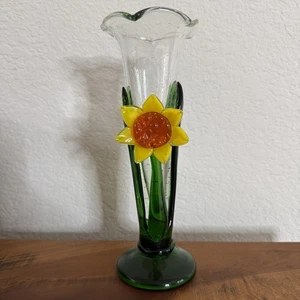 Vintage Celebration Hand Blown Art Glass Vase With Sunflower B3B - Picture 1 of 10