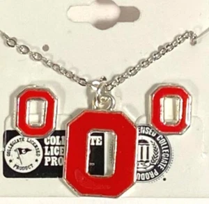 NCAA OSU Ohio State Buckeyes 18 pulgadas cuello y mini pendientes perforados plata pl NUEVO - Imagen 1 de 3