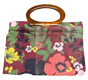 Vintage Lady’s Pride Floral Tote Folding Purse Acrylic Lucite Handle Clutch MCM - Picture 1 of 10