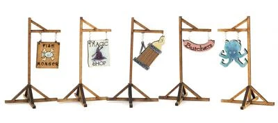 WAR WORLD GAMING WWG Fantasy Village Ladenschilder mit 4 Standpfosten - 28mm Fantasie Gelände