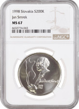 Slovakia 200 korun 1998, NGC MS67, "100th Anniver. - Birth of Jan Smrek" Top Pop