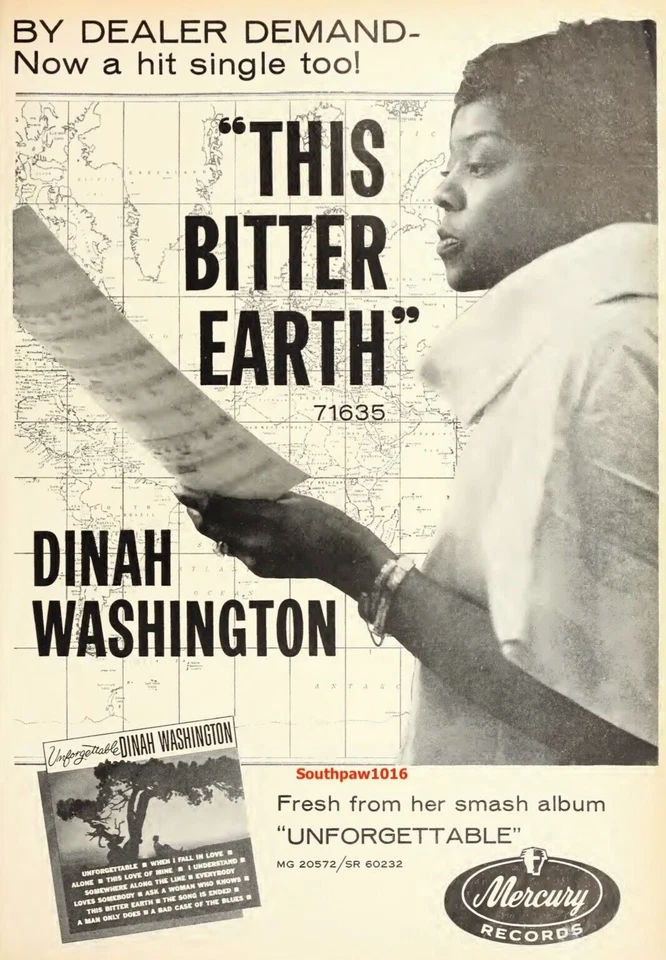 1960 Dinah Washington This Bitter Earth Release Music Industry Promo Reprint Ad - Image 1 of 1