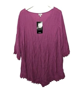 NWT Avenue Plus SZ 20 Pintuck Pleat 3/4 Sleeve Ellie Blouse Top 1X Boho Peasant - Picture 1 of 12