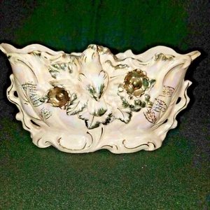 VTG Porcelain Planter Light Pink Iridescent Gold Gilt trim Birds Florals - Picture 1 of 11