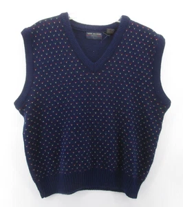 VINTAGE Van Heusen Sweater Men Large Blue Vest Pullover Birds Eye V-Neck Knit - Picture 1 of 8