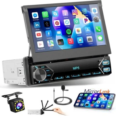 AUTORADIO STEREO A SCOMPARSA 7" POLLICI 1 DIN MP5 MP3 USB BLUETOOTH + Fotocamera - Immagine 1 di 4