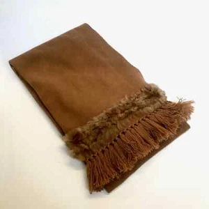 1200 $ Marlowe großes rehbraunes Kaschmir Halstuch Schal mit Fransen und Kaninchenfell - Bild 1 von 7