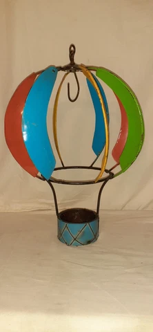 Antique Vtg Metal Hot Air Balloon Hanging Spinning Windmill Planter Outdoor Cover
