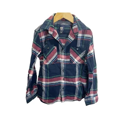 Camisa abotonada a cuadros de franela roja y azul Route 66 para niños M 8 algodón Foto 1 de 4