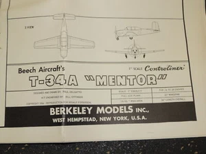 Berkeley Models Airplane Blueprints Plans 1954 T-34A Mentor - Picture 1 of 3