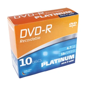 10x Platinum 4,7 GB DVD-R Rohling max. 16x Speed 120 Min. Aufnahmezeit Slimcase - Bild 1 von 1