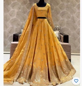 Bridal Indian Pakistani Designer Lengha Choli Haldi Function lehenga - Picture 1 of 10