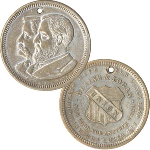 1884 Blaine Logan GOOD FOR ANOTHER TERM Jugate Campaign Token - Picture 1 of 2