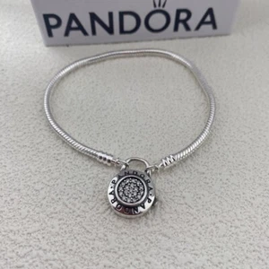 Neu Original Pandora Silber Logo Vorhängeschloss Verschluss Armband 20cm - Bild 1 von 5