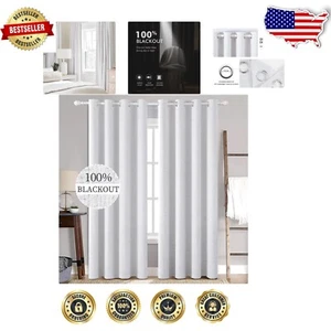 Faux Linen Grommet Curtains - Room Darkening Thermal Insulation (2 Panels 52x72) - Picture 1 of 11