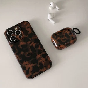 Retro Amber Texture Leopard Case For iPhone 16 15 Pro Max AirPods 4 Pro 2 Cover - Picture 1 of 24