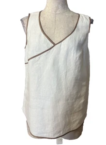 KLeen Pure 100% Linen Top M Medium White Tan Sleeveless Washable Summer NEW NWT - Picture 1 of 8