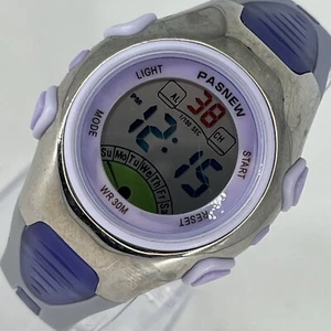 Pasnew Women's Watch Purple Band Digital Sport 30M WR NEW BATTERY RUNS! - Picture 1 of 10