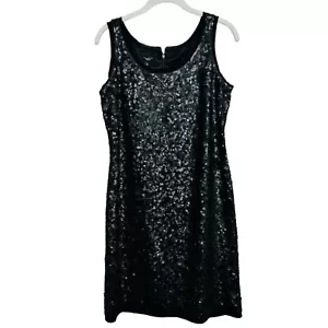 Abito Talbots Petite LBD 8P paillettes senza maniche foderato a scoop 100% seta cocktail - Foto 1 di 12