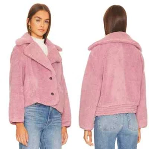 NWT Free People Joplin Faux Fur Cozy Teddy Jacket  Smoked Pink  Sz L $198 - Picture 1 of 9