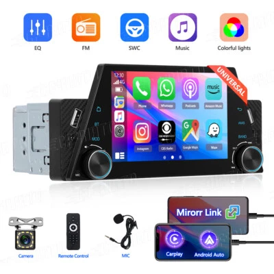 Single 1Din TouchScreen Car Stereo Radio MP5 Bluetooth For Apple/Android CarPlay - Image 1 of 4
