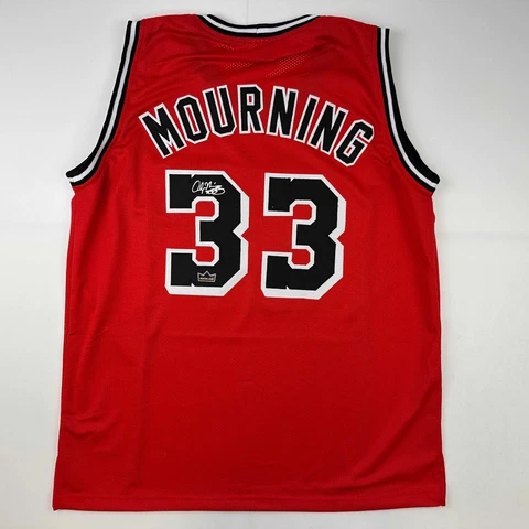 Facsimile Autographed Alonzo Mourning Miami Red Reprint Jersey Size Men's XL Cover