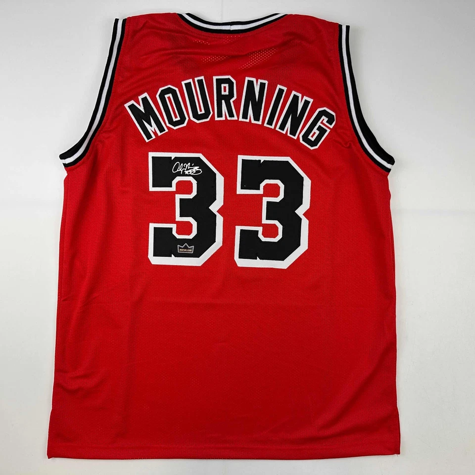 Camiseta deportiva facsímil autografiada Alonzo Mourning Miami roja reimpresión talla XL para hombre Foto 1 de 4