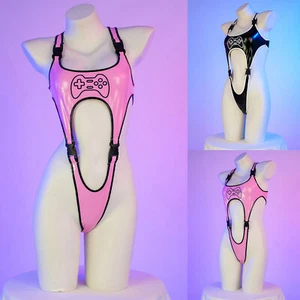 Women Catsuit High Cut Leotard Athletic Rompers Exercise Bodysuit Trim Bathing - Picture 1 of 37