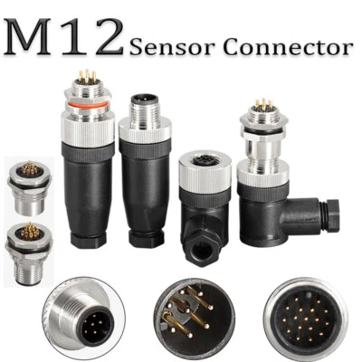M12 Connector 4/5/8 Pins Sensor Adapter Male/Female Right Angle 5Pin 8Pin Plug - Image 1 of 4