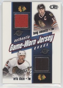 2002 Pacific Heads Up Game-Worn Jersey Quads Tony Amonte Eric Daze Mark Bell #7