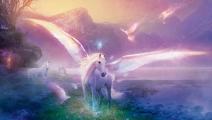 UNICORN PEGASUS MOUNTAINS CANVAS ART PRINT poster 16"X 12" - Bild 1 von 1