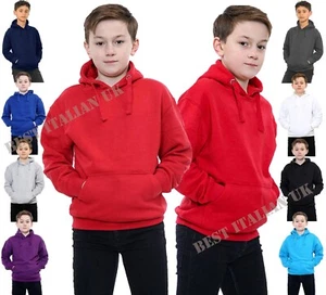 Kids Girls Boys Plain Hooded Jumper Fleece Pullover Hoodie Unisex Sweatshirt - Picture 1 of 20