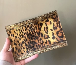 Vintage Leopard Print Gold Foil Glass Trinket Dish Tray 8” X 5.5” Vanity Decor - Picture 1 of 9