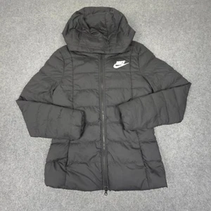 Nike Jacket womens SMALL Black Puffer Full Zip Hooded zip Winter swoosh Size S - Picture 1 of 10