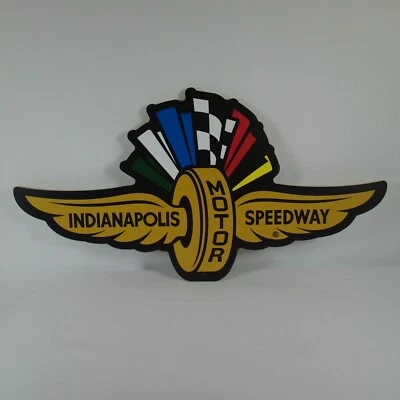Indianapolis Motor Speedway IMS Wings, Wheel & Flags Logo Collector Wooden Sign - Image 1 of 4