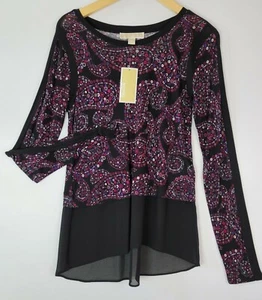 Nuova con etichette - Camicia tunica donna Michael Kors nero/floreale paisley manica lunga (TG. XS) - Foto 1 di 11