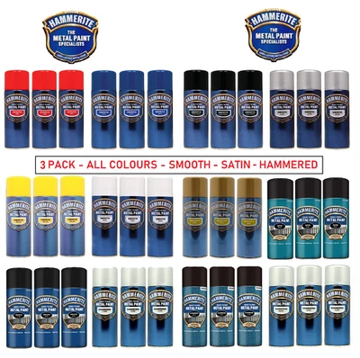 Hammerite Vernice Spray Diretta alla Ruggine TUTTI I COLORI Aerosol Asciugatura Rapida 400ml X 3 - Immagine 1 di 4