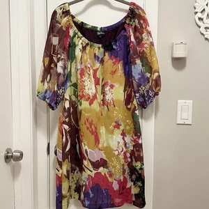 Oleg Cassini Shift Dress Size 6 Floral Multicolored Abstract Casual Party - Picture 1 of 13
